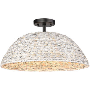 Rue 3 Light 19 inch Matte Black Semi-flush Ceiling Light in Painted Sweet Grass